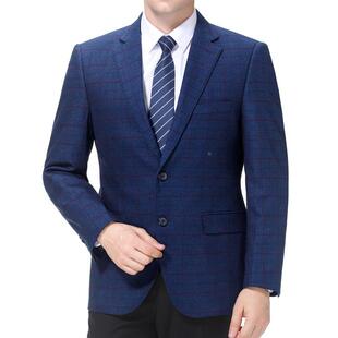 季秋休新款闲西服中年商务休子闲羊毛单件西装外套中年爸52爸格外