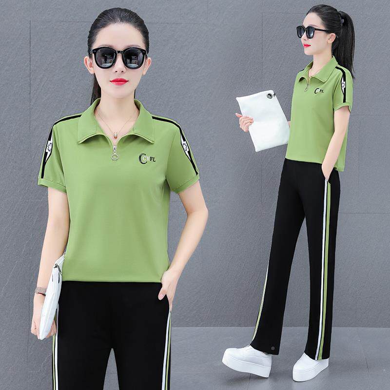 夏季运两动服套装款女新冰丝短跑袖长裤休77346208闲步服妈妈件套