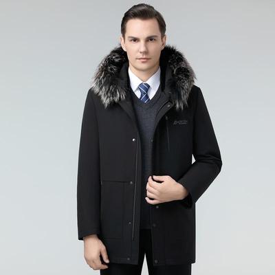 款冬季毛狐狸濑毛领派克服男休闲保暖828-J兔新内胆可拆中老年男