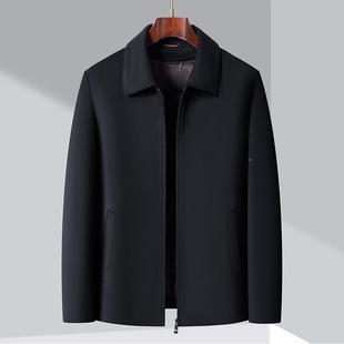 牌短款羊绒中大衣男鸭绒内胆年老夹克品羊毛1101呢爸爸装加厚翻领