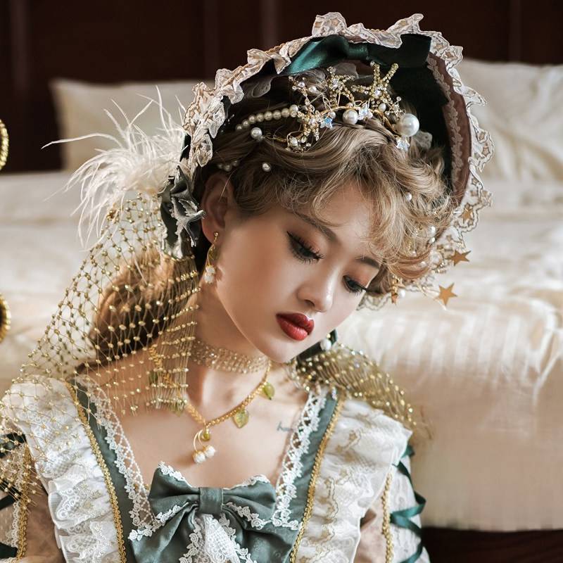 原创手作精美正版神鹿颂歌lolita宫廷蕾丝花边重工少女复古bnt帽