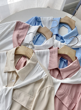 档口清仓 韩版假两件披巾短袖宽松衬衫 上衣女