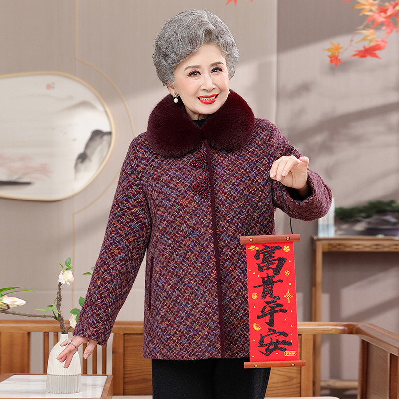 妈妈款中长款加厚外套中老年冬装女奶奶秋冬季大衣老太太保暖棉袄