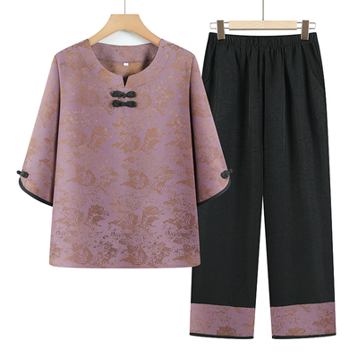 夏季中老年奶奶装T恤九分裤套装