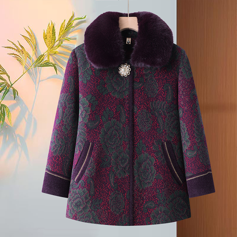 中老年大码貂毛领加绒外套上衣