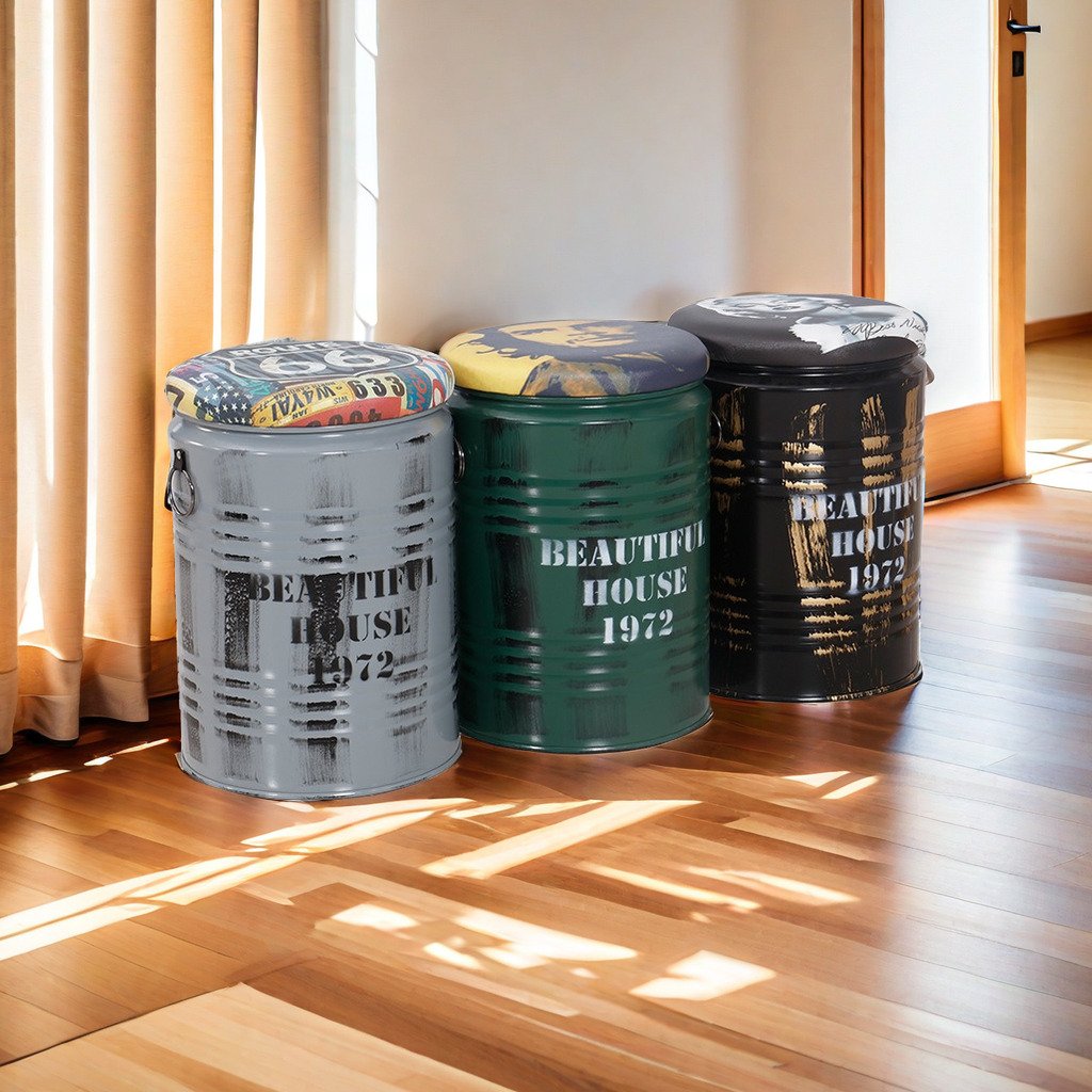 油漆桶凳子商用复古油桶凳酒吧矮凳家用工业风储物凳收纳凳铁桶凳