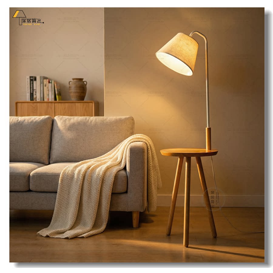 客厅沙发边茶几落地灯布艺灯罩卧室床头立式台灯床头柜照明一体灯
