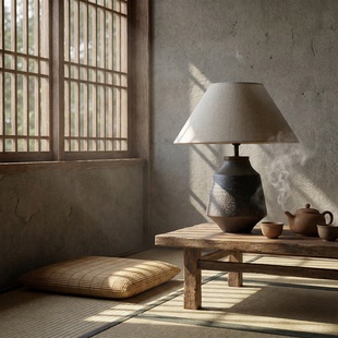 侘寂风陶瓷台灯 景德镇艺术花瓶装饰灯具 书房卧室民宿酒店床头灯