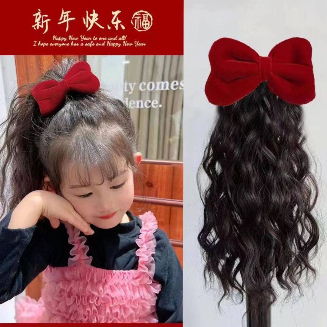 新春儿童假发丝绒蝴蝶结羊毛卷洋气可爱小公主卷发30厘米直发马尾,童装/婴儿装/亲子装,假发,淘宝优惠券,粉丝福利购,淘宝优惠卷