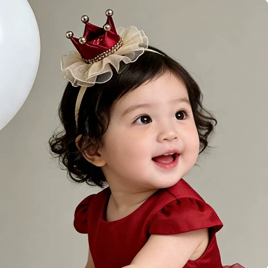 婴儿发带夏季韩版洋气红色皇冠公主风生日百天周岁发饰女宝宝头饰