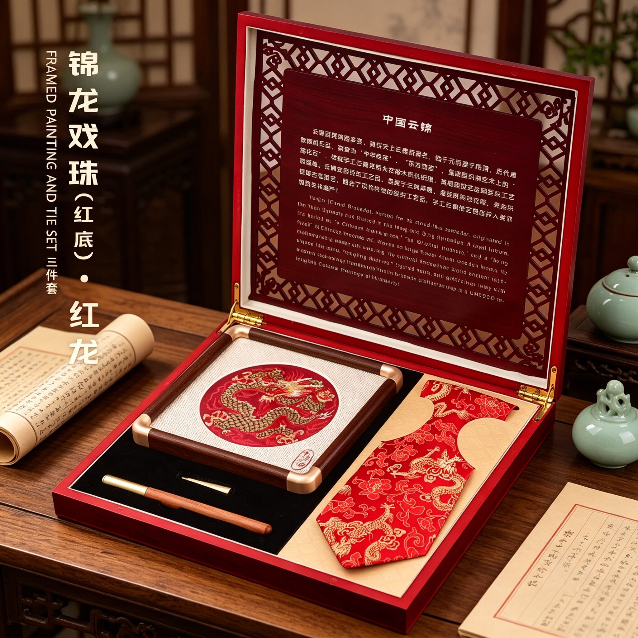 南京云锦小框画领带礼盒送老外