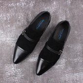 意大利秋冬真皮男鞋 英伦潮流真皮磨砂牛皮尖头套脚商务休闲皮鞋 子