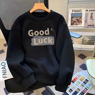 潮流宽松情侣无帽休闲加厚长袖 冬季 外套 潮牌圆领加绒卫衣男士 美式