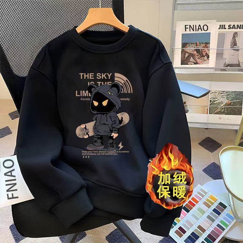 美式潮牌圆领加厚卫衣男冬季外套