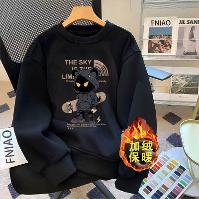 美式潮牌圆领加厚卫衣男冬季外套