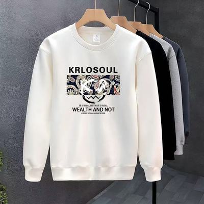 秋冬季新款加绒加厚卫衣男美式潮牌宽松圆领无帽情侣套头上衣外套