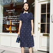 印花收腰显瘦POLO领雪纺连衣裙 时尚 1C21L1206 专柜新款 歌蒂诗夏季