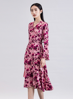 【柳哥严选】歌蒂诗碎花连衣裙喇叭袖蕾丝8B11L3190