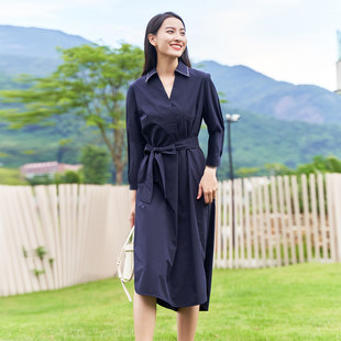 深v领腰带收腰五分袖 衬衫 连衣裙1D12L2066 通勤时尚 歌蒂诗专柜同款