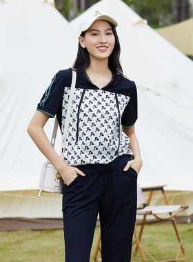 歌蒂诗夏季专柜新款时尚气休闲运动连帽短袖套头衫 1D25S1246