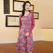 连衣裙 复古印花收腰V领中长款 歌蒂诗春季 1C11L2223 柳哥严选