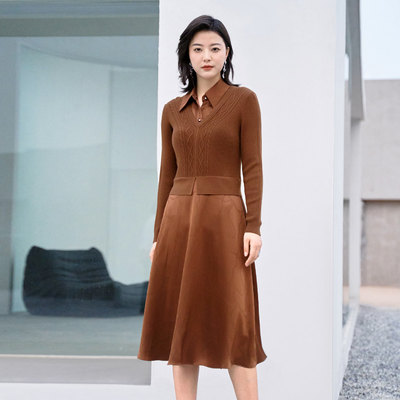 歌蒂诗春季专柜新款收腰显瘦减龄假两件针织连衣裙8C32L3558