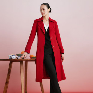 通勤简约收腰红色中长风衣 时尚 1D33F2218 专柜新款 歌蒂诗春季