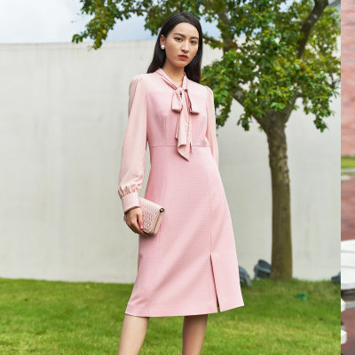 歌蒂诗【三醋酸】春专柜新款优雅气质系带领显瘦连衣裙 1D10L3861