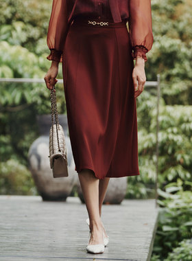 歌蒂诗春季专柜新款优雅气质高级简约过膝半身裙女 1E31Q3071