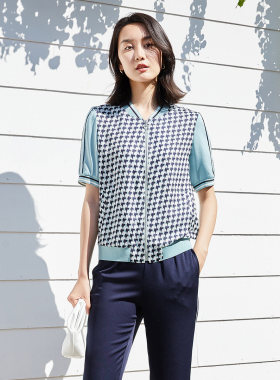 歌蒂诗夏季专柜新款时尚休闲千鸟格短款短袖外套女 1C21W5221