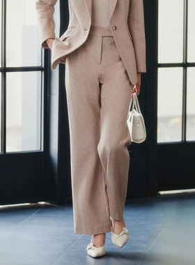 歌蒂诗冬季专柜新款简约舒适宽松百搭毛呢直筒裤女 8E41K3810