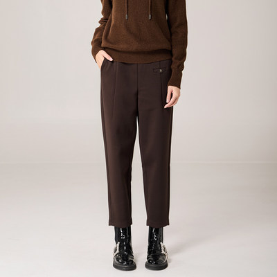 歌蒂诗冬季专柜新款简约舒适休闲加绒加厚咖啡色9分裤女8E43K9115
