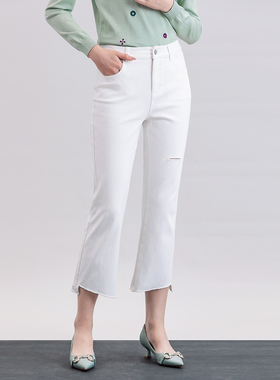 【柳哥严选】简约纯色时尚破洞休闲百搭牛仔裤 8D21N9585