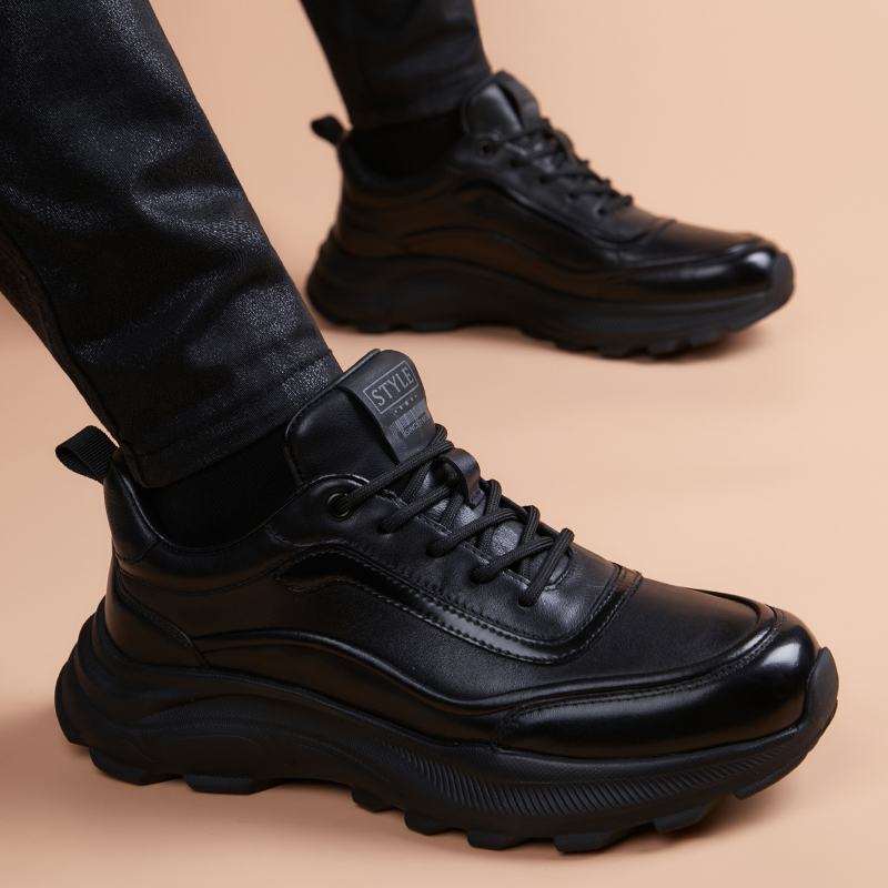 2025新款男士休闲鞋厚底黑色