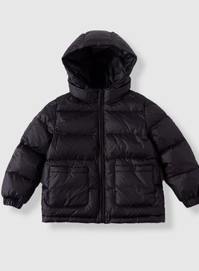 冬季儿童羽绒服中长款蜂窝金保暖翻领款男童女童黑色百搭琐温款