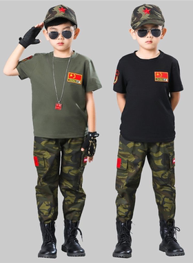 儿童迷彩服套装男童短袖t