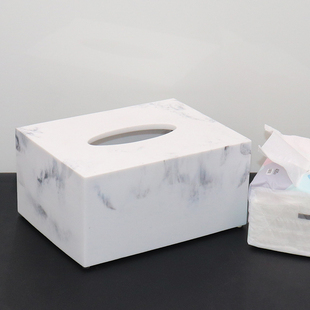 轻奢家用纸巾盒客厅茶几北欧餐巾纸抽盒酒店人造大理石纹理抽纸盒