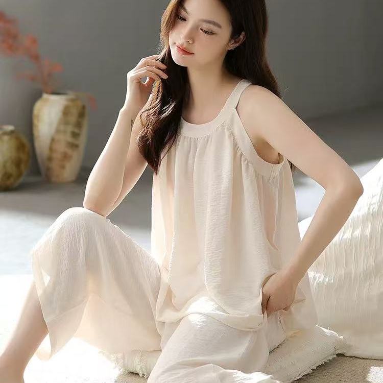睡衣女士夏季云朵棉吊带背心七分裤薄款夏天休闲可外穿夏款家居服