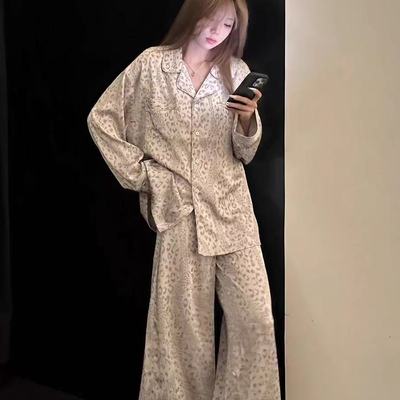 100%纯棉睡衣女士春秋季长袖长裤韩版豹纹高颜值可外穿家居服套装