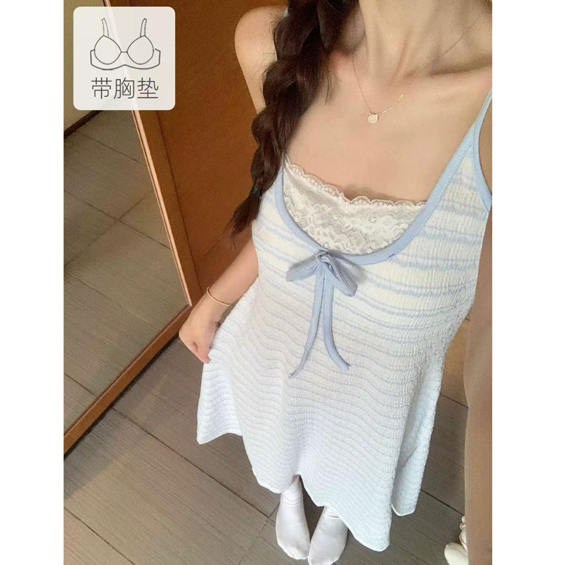 夏季吊带睡裙女云朵棉甜美蕾丝花边甜美少女薄款可外穿连衣裙睡衣