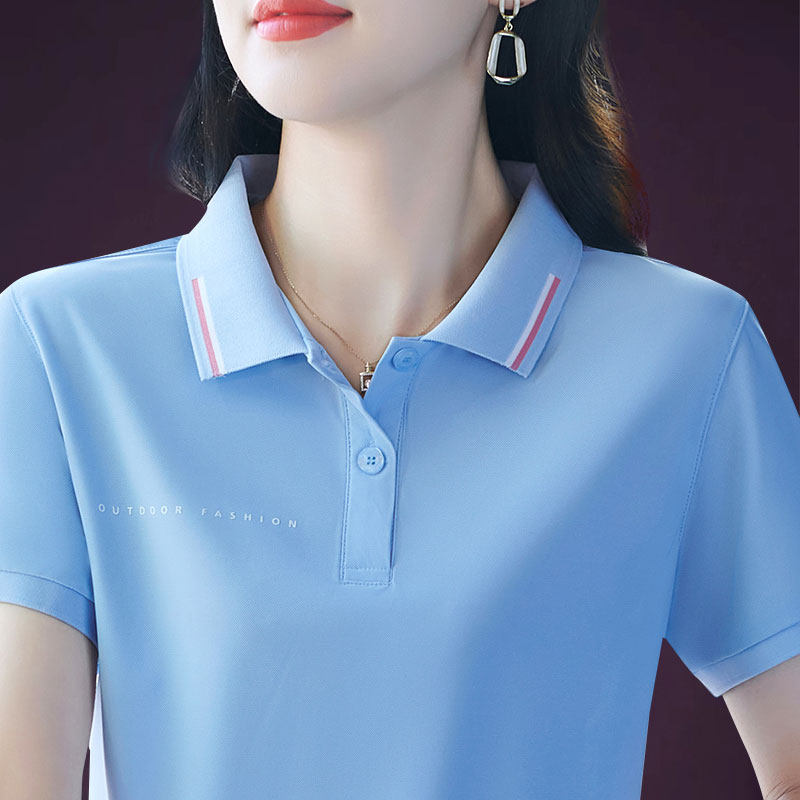 翻领短袖t恤女夏季2026新款宽松透气中年妈妈大码运动上衣POLO衫