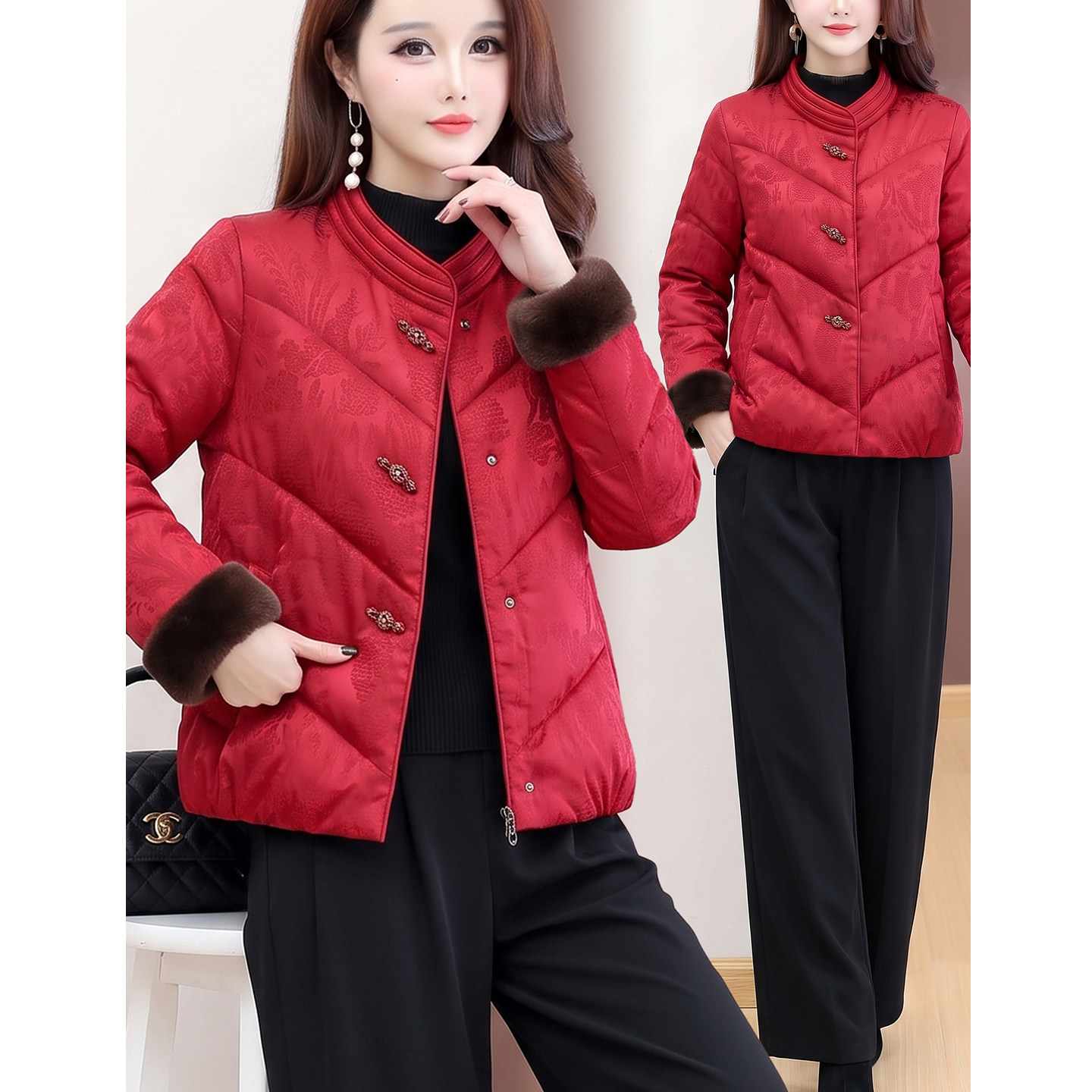 冬装妈妈装新中式羽绒服女新款