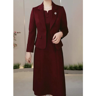 中年妈妈两件套连衣裙女新款2025春秋季喜婆婆婚宴装妈妈礼服裙子