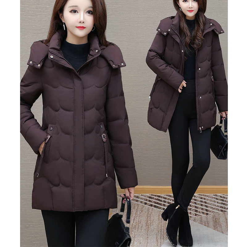 中年妈妈秋冬棉衣外套女2025新款连帽棉袄女款洋气中长款女士棉服