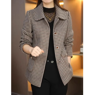 今年流行千鸟格小西装大衣女春秋季新款气质妈妈修身显瘦短款外套