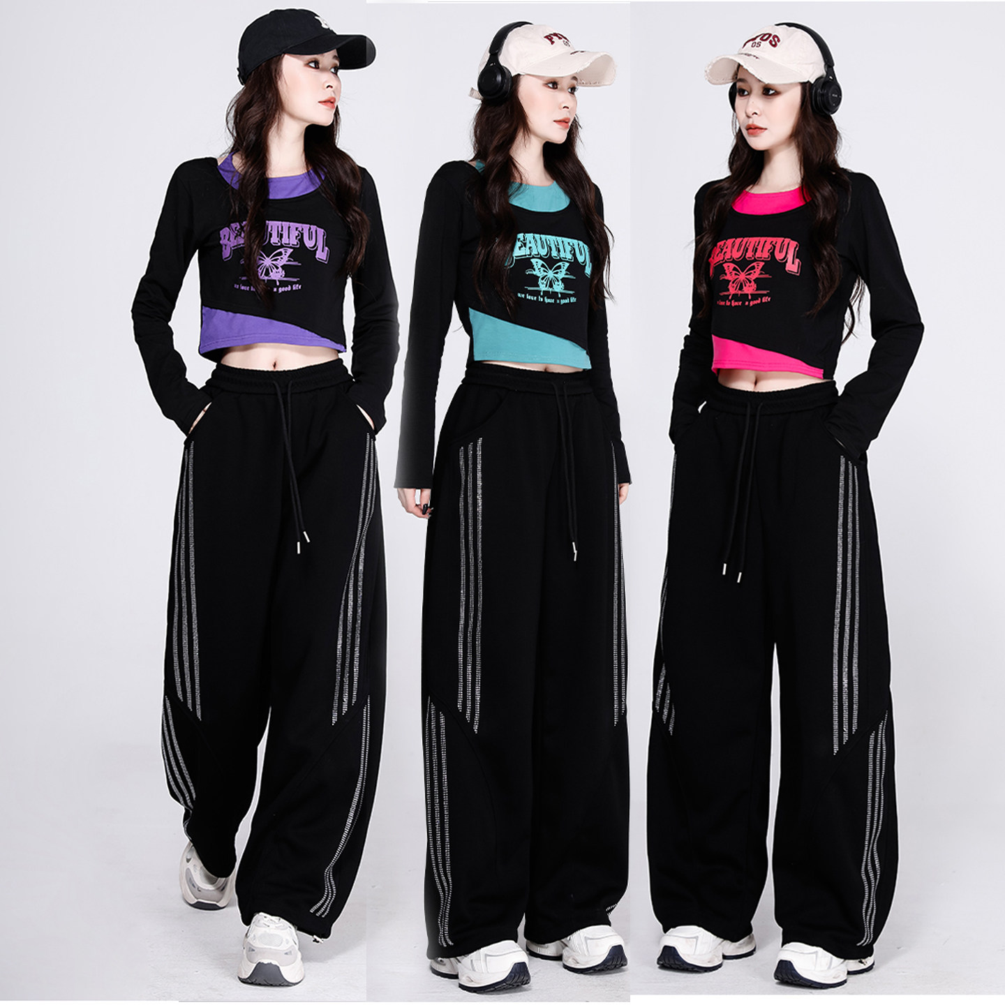 爵士舞服装女套装kpop跳舞上衣嘻哈风街舞运动裤子韩舞女团演出服