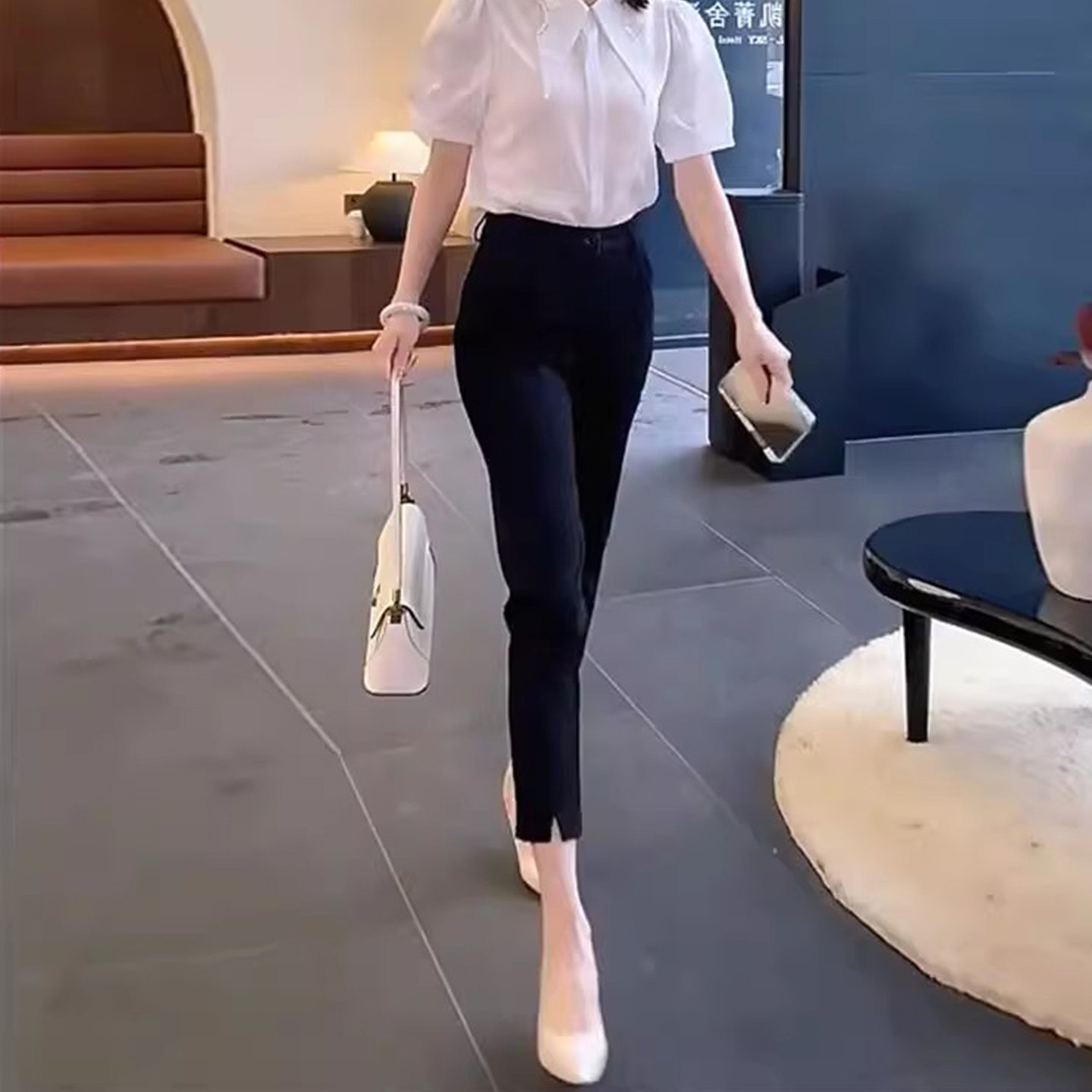 2026新款春夏西装裤女九分弹力直筒裤小个子八分OL职业黑色小脚裤