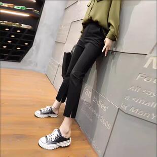 2025新款黑色春夏秋冬季九分直筒裤小个子八分弹力休闲小脚裤子女