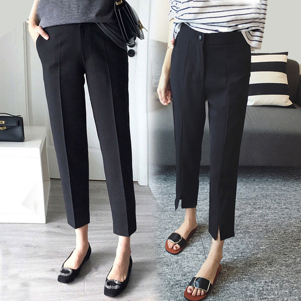 西装裤女九分矮个子2025新款直筒高腰显瘦小脚黑色裤子职业夏薄款