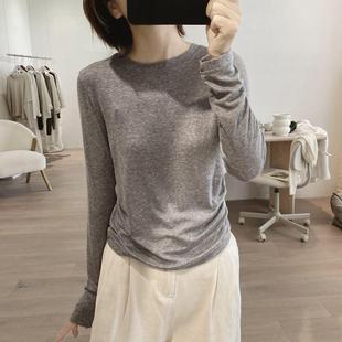 欧货正肩圆领打底衫2025早秋新款女装慵懒风内搭长袖T恤短款上衣